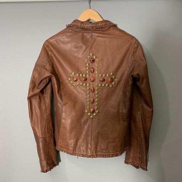 SCULLY Leather Jacket w/ Knotted Fringe Trim cross - Picture 1 of 7
